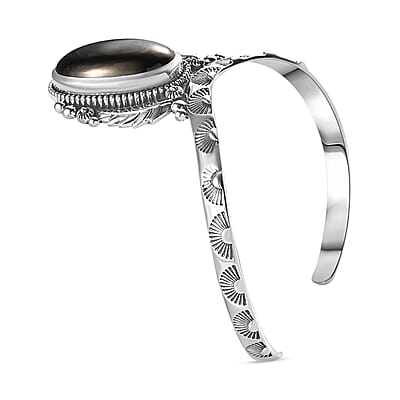 Artisan Crafted Elite Shungite South West Style Feather Cuff Bracelet in Sterling Silver (7.25 In) 11.50 ctw
