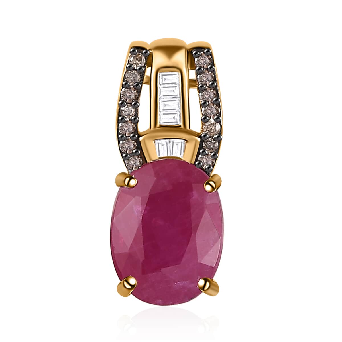 Luxoro 10K Yellow Gold Premium Montepuez Ruby, Natural Champagne and White Diamond Pendant 2.20 ctw image number 0