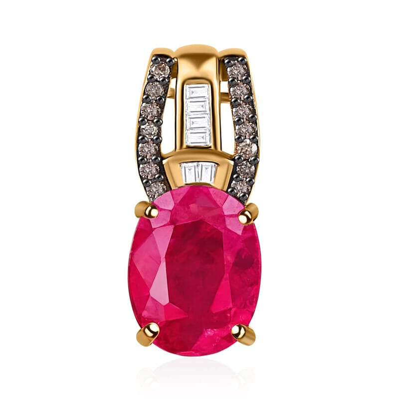Luxoro 10K Yellow Gold Premium Montepuez Ruby, Natural Champagne and White Diamond Pendant without Chain 2.20 ctw