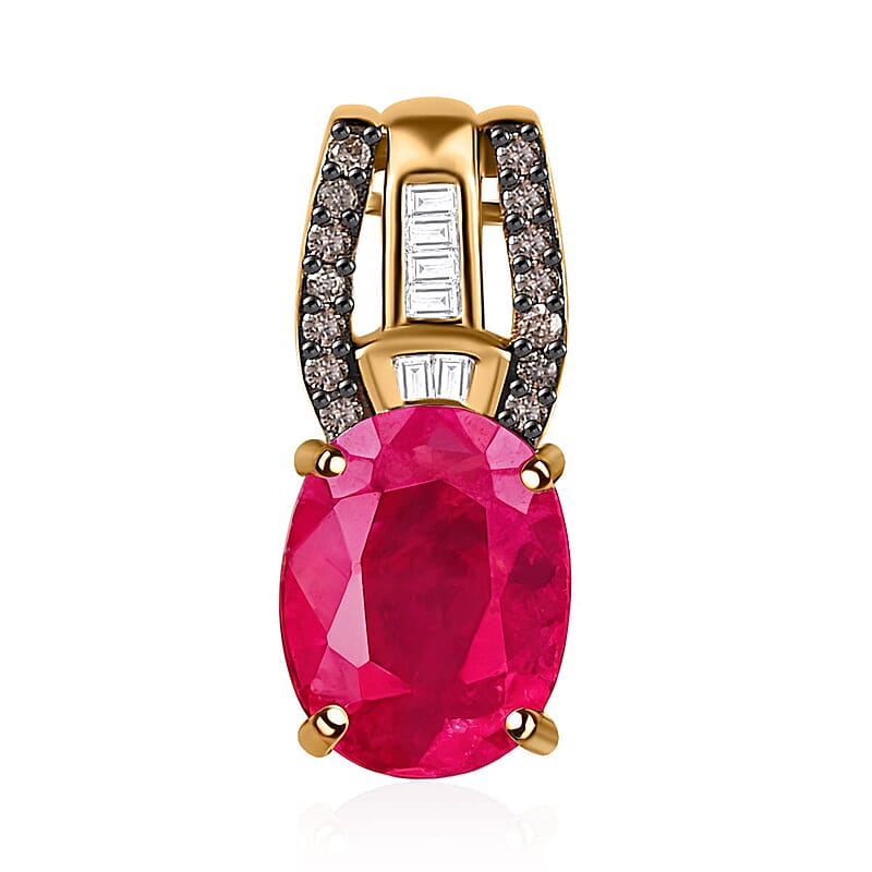 Luxoro 10K Yellow Gold Premium Montepuez Ruby, Natural Champagne and White Diamond Pendant without Chain 2.20 ctw