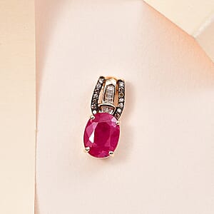 Luxoro 10K Yellow Gold Premium Montepuez Ruby, Natural Champagne and White Diamond Pendant without Chain 2.20 ctw