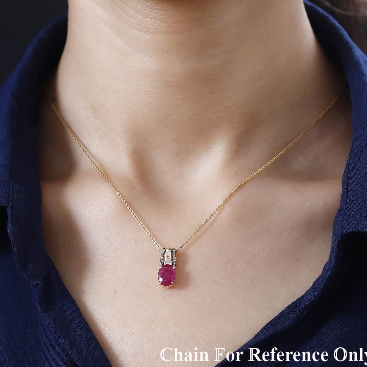 Luxoro 10K Yellow Gold Premium Montepuez Ruby, Natural Champagne and White Diamond Pendant 2.20 ctw image number 2