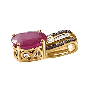 Luxoro 10K Yellow Gold Premium Montepuez Ruby, Natural Champagne and White Diamond Pendant without Chain 2.20 ctw