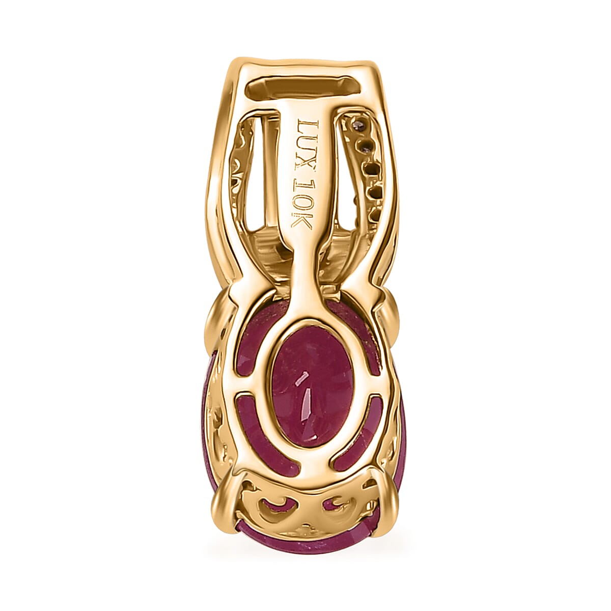 Luxoro 10K Yellow Gold Premium Montepuez Ruby, Natural Champagne and White Diamond Pendant without Chain 2.20 ctw