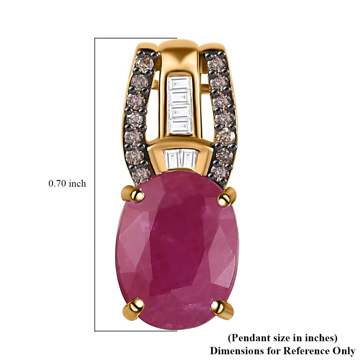 Luxoro 10K Yellow Gold Premium Montepuez Ruby, Natural Champagne and White Diamond Pendant 2.20 ctw image number 5