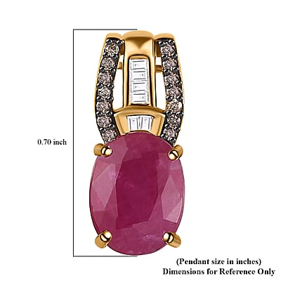 Luxoro 10K Yellow Gold Premium Montepuez Ruby, Natural Champagne and White Diamond Pendant without Chain 2.20 ctw