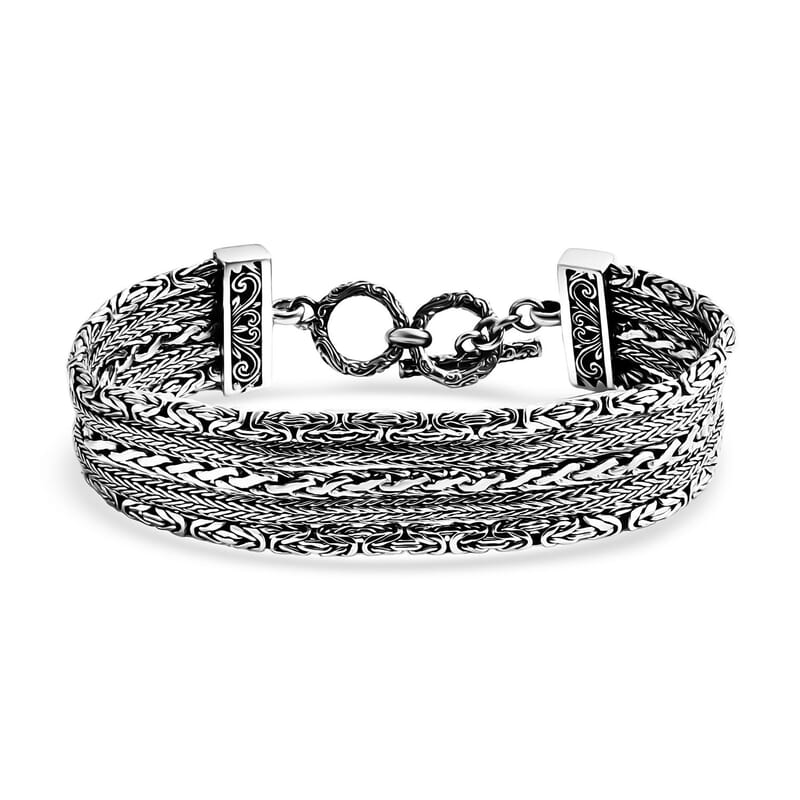 D'Joy Bali Legacy Tulang Naga, Borobudur and Padian Weaves Flat Chain Bracelet in Sterling Silver (7.25-8.0In) 34.10 Grams