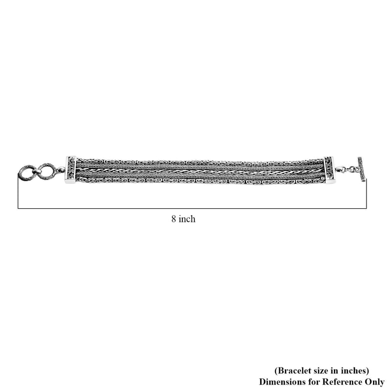 D'Joy Bali Legacy Tulang Naga, Borobudur and Padian Weaves Flat Chain Bracelet in Sterling Silver (7.25-8.0In) 34.10 Grams