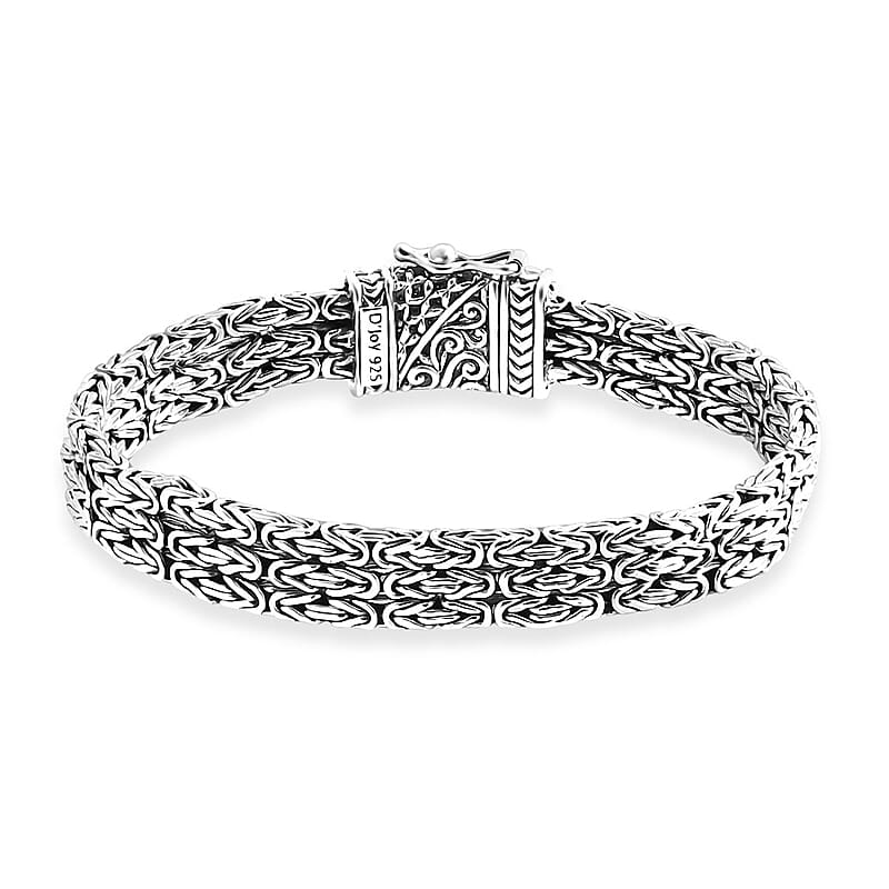 D'Joy Bali Legacy Borobudur Flat Chain Bracelet in Sterling Silver (8.00 In) 47.65 Grams
