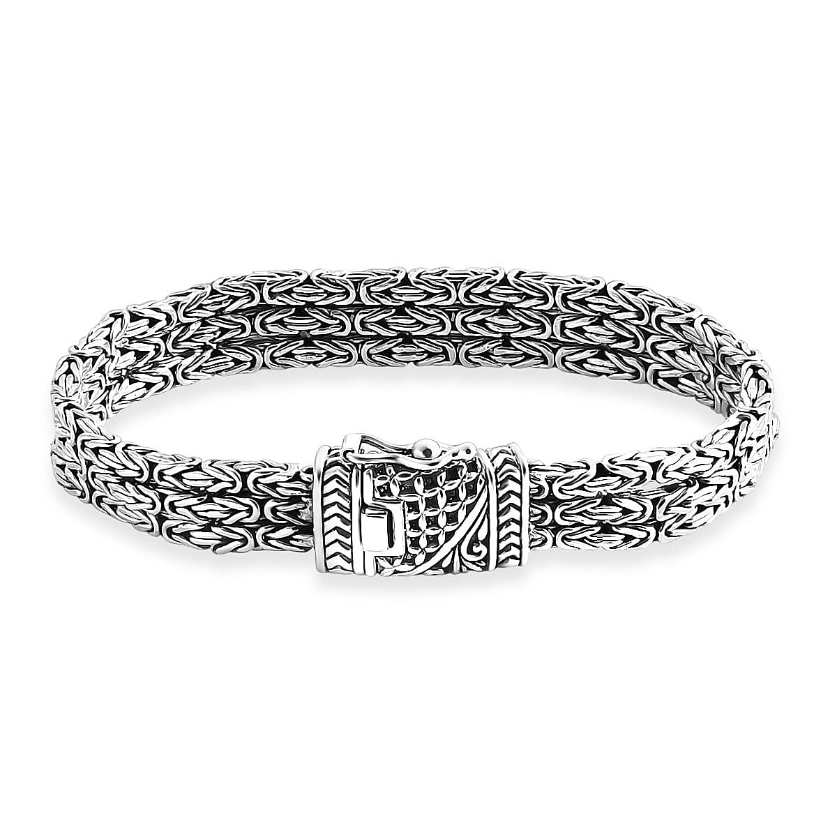 D'Joy Bali Legacy Borobudur Flat Chain Bracelet in Sterling Silver (8.00 In) 47.65 Grams