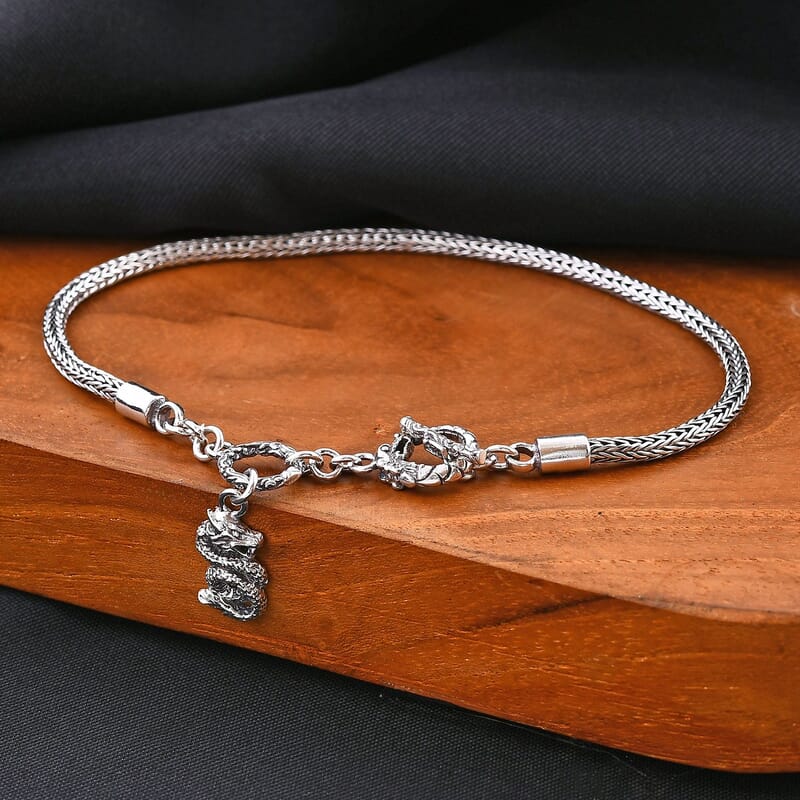 Bali Legacy Tulang Naga Chain Bracelet with Dragon Charm in Sterling Silver (6.50 In) 8.60 Grams
