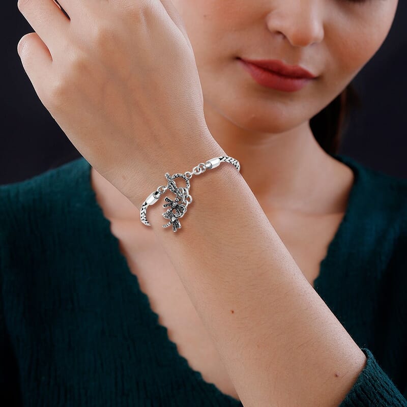 Bali Legacy Padian Chain Bracelet with Dragonfly Charm in Sterling Silver (7.25 In) 8.50 Grams