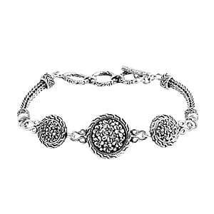 Bali Legacy Frangipani Flower Bracelet in Sterling Silver (6.50-8.0In) 20.25 Grams