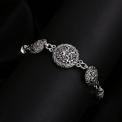 Bali Legacy Frangipani Flower Bracelet in Sterling Silver (6.50-8.0In) 20.25 Grams