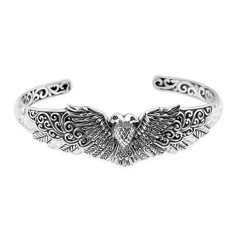 Bali Legacy Sterling Silver Double Head Garuda Cuff Bracelet (7.25 In) 27.90 Grams