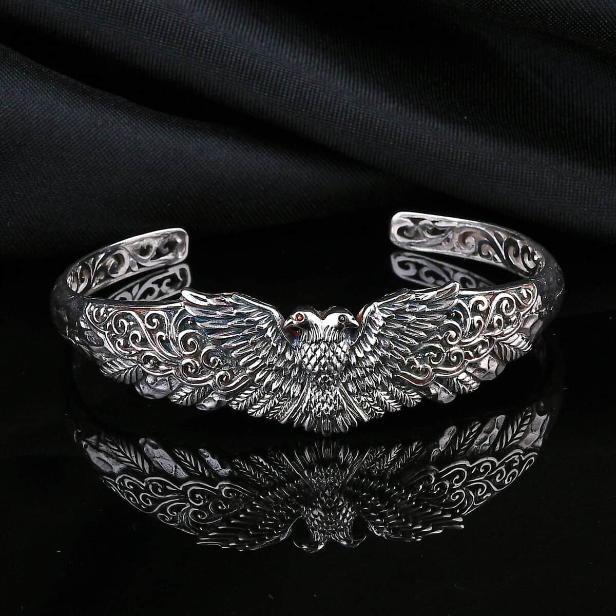 Bali Legacy Sterling Silver Double Head Garuda Bangle Bracelet (7.25 In) 27.90 Grams image number 1