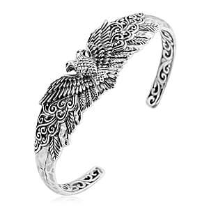 Bali Legacy Sterling Silver Double Head Garuda Cuff Bracelet (7.25 In) 27.90 Grams