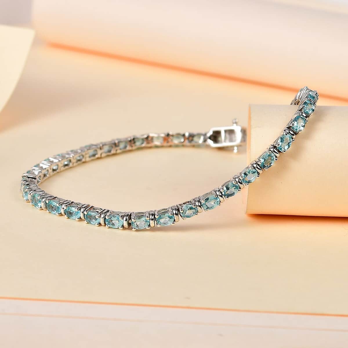 Madagascar Paraiba Apatite Tennis Bracelet in Platinum Over Sterling Silver (6.50 In) 5.75 ctw image number 1