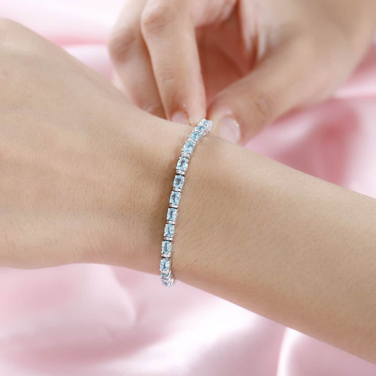 Betroka Blue Apatite Tennis Bracelet in Platinum Over Sterling Silver (6.50 In) 5.75 ctw image number 2