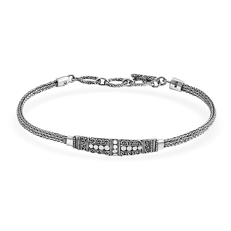 D'Joy Bali Legacy Padian Weave Bracelet in Sterling Silver (6.50-8.0In) 10 Grams