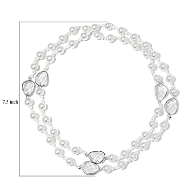 White Pearl Glass, White Glass Necklace in Silvertone 41 Inches