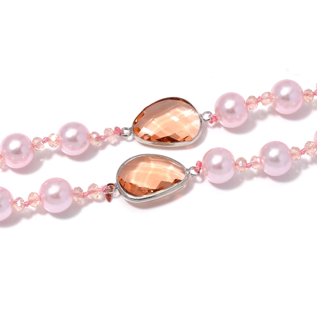 Pink Pearl Glass and Pink Glass Necklace in Silvertone 41 Inches image number 3