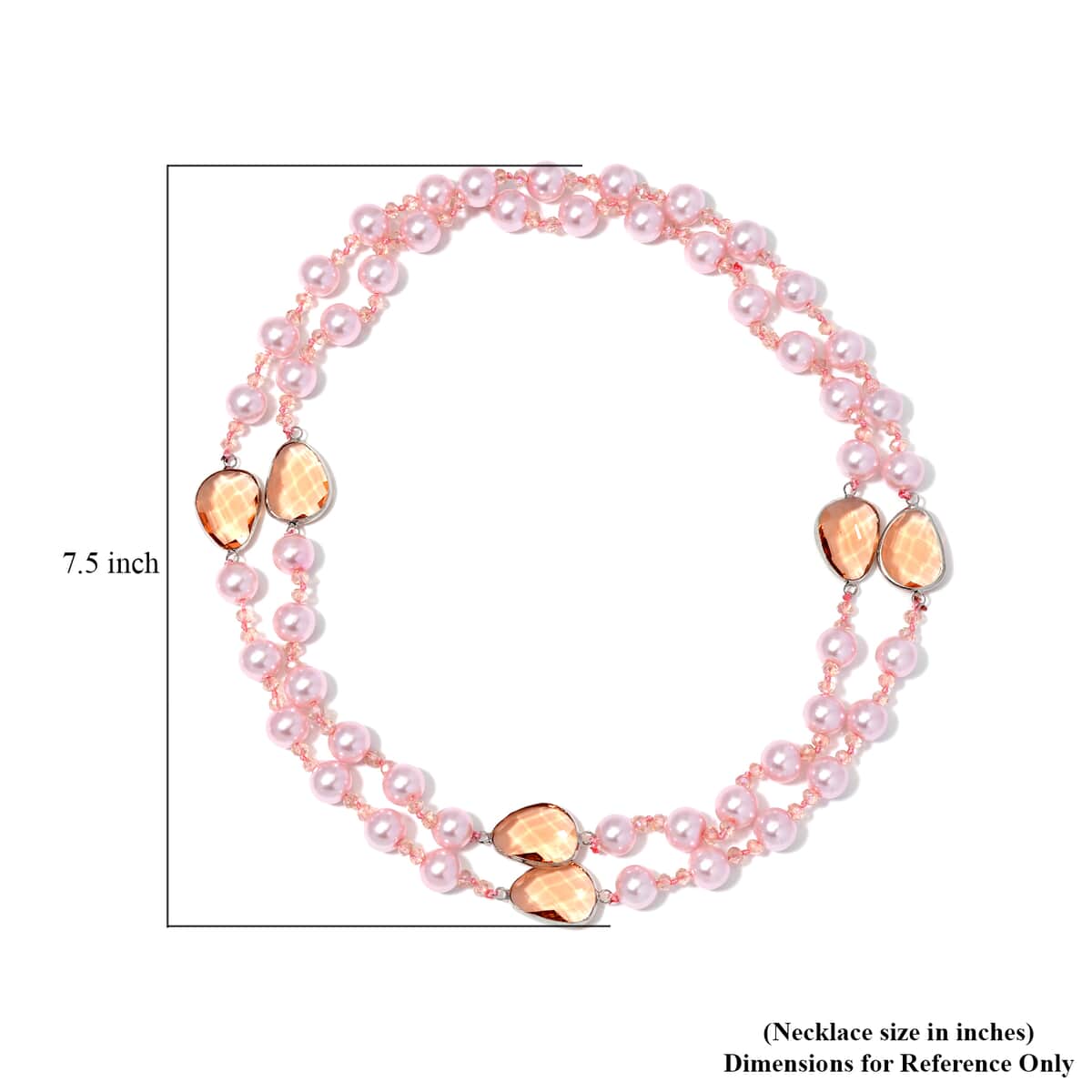 Pink Pearl Glass and Pink Glass Necklace in Silvertone 41 Inches image number 4