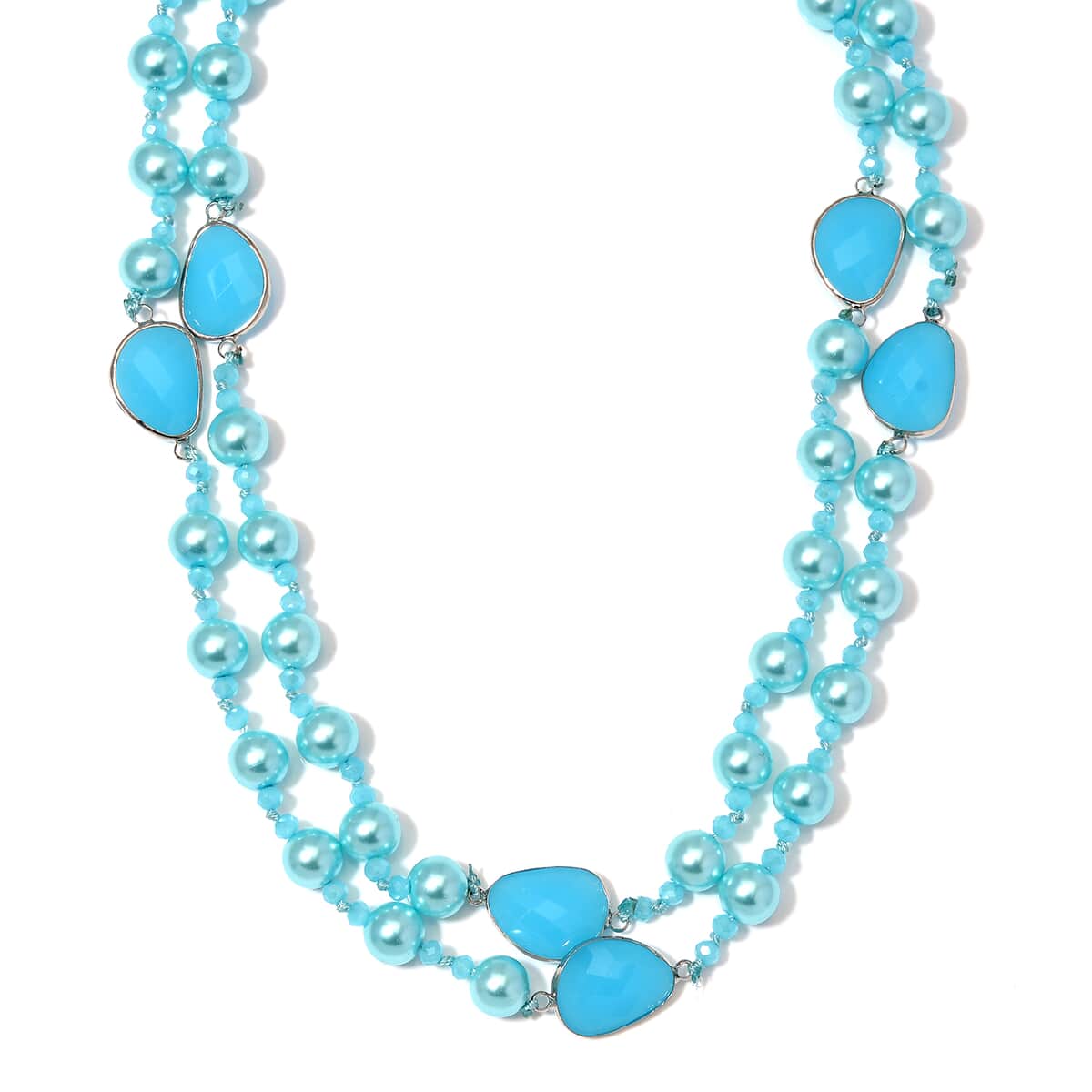 Blue Pearl Glass and Blue Glass Necklace in Silvertone 41 Inches image number 2