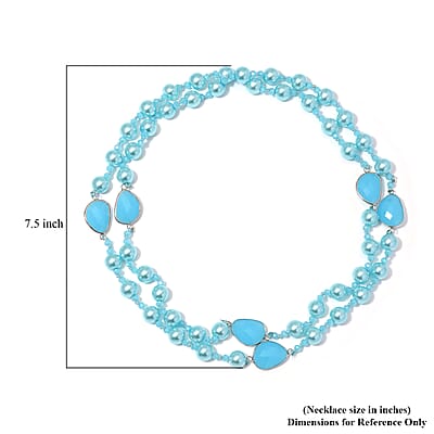 Blue Pearl Glass and Blue Glass Necklace in Silvertone 41 Inches