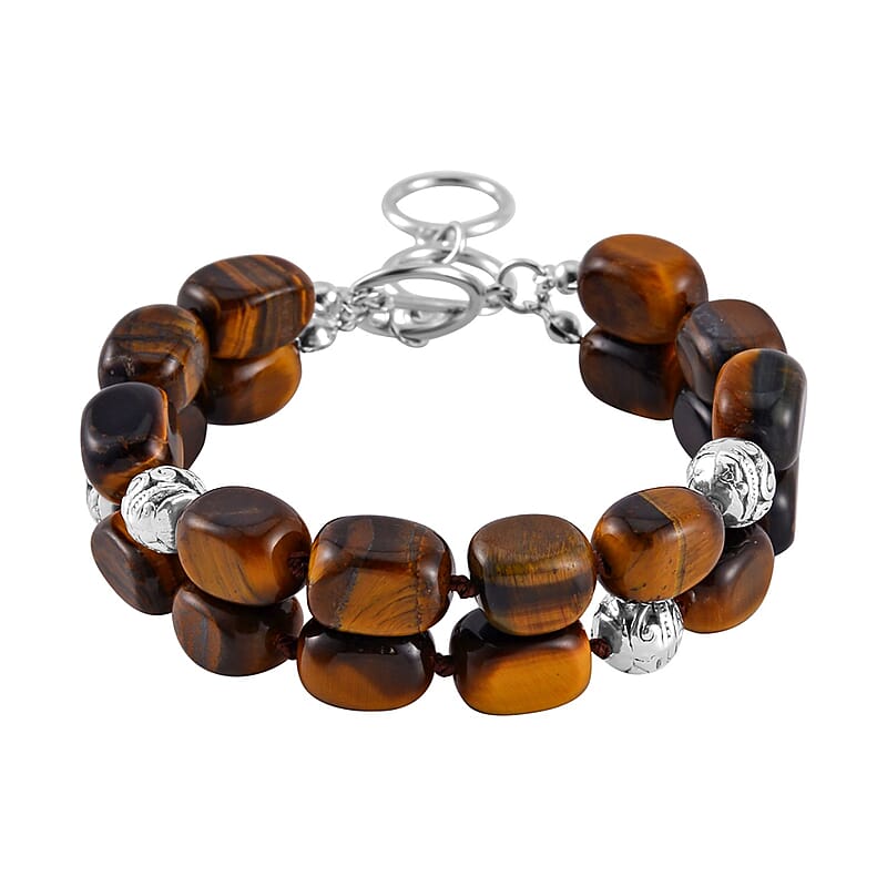 Yellow Tiger's Eye 165.00 ctw Bracelet in Silvertone (7.00 In)