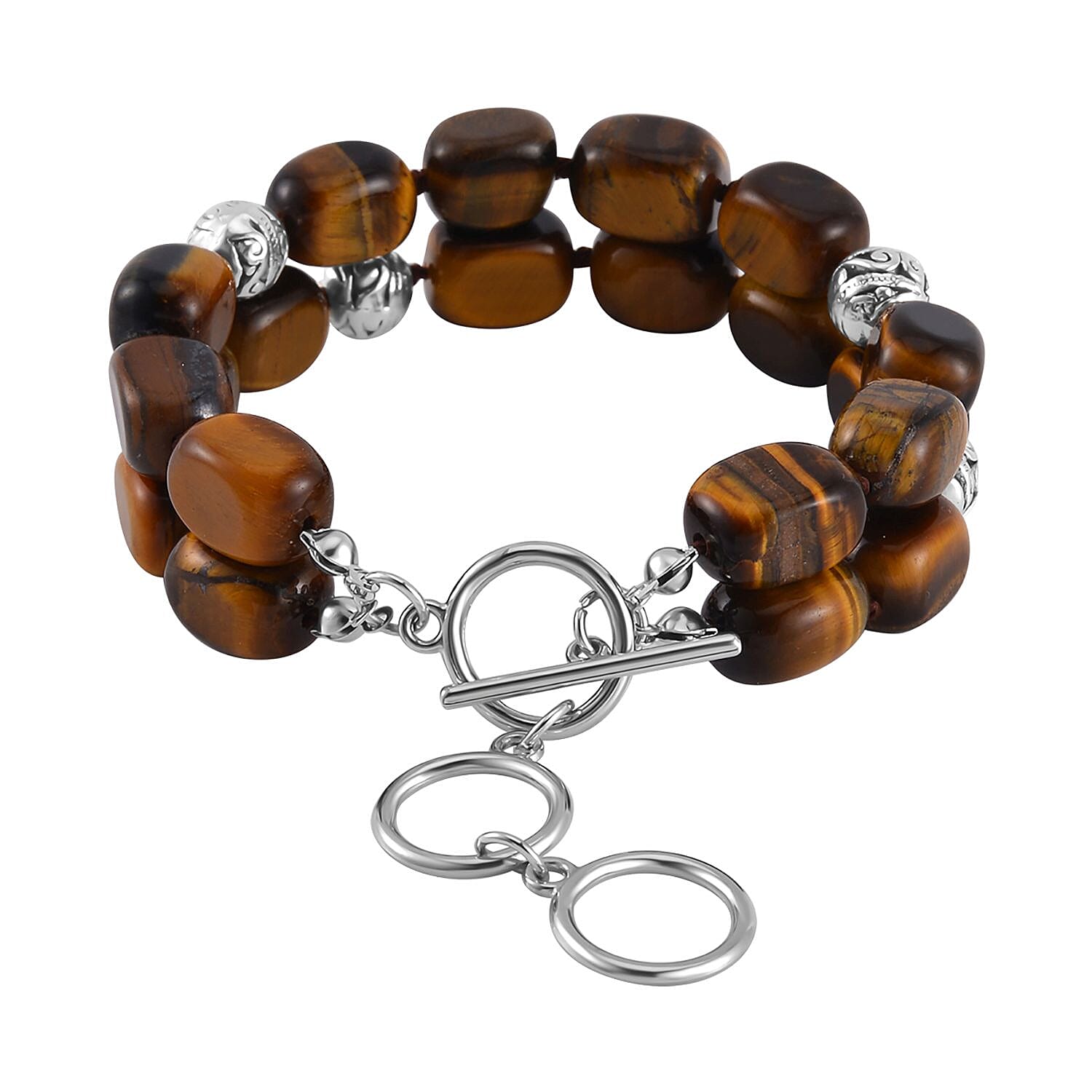 Yellow Tiger's Eye 165.00 ctw Bracelet in Silvertone (7.00 In)