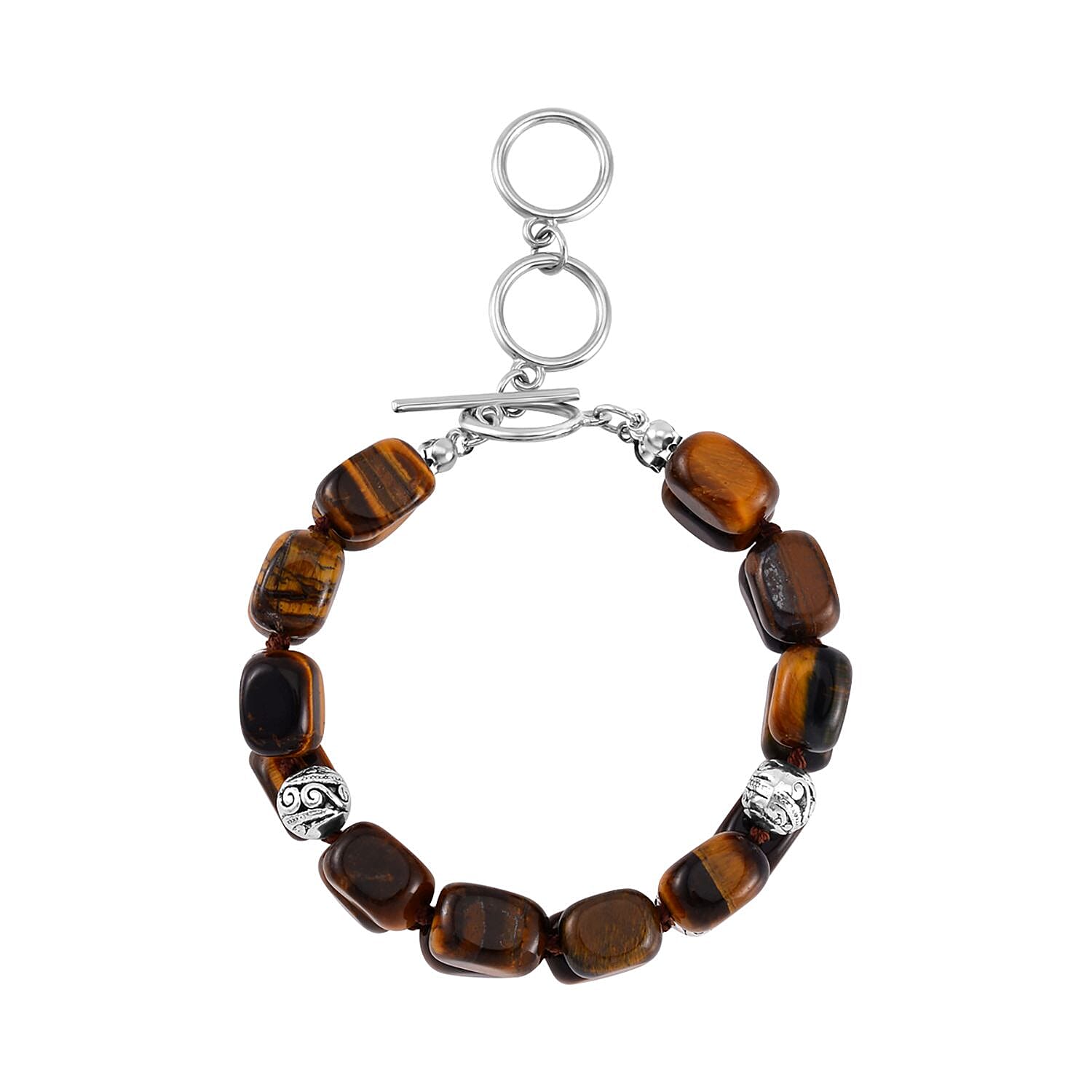 Yellow Tiger's Eye 165.00 ctw Bracelet in Silvertone (7.00 In)