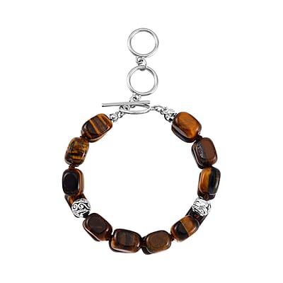 Yellow Tiger's Eye 165.00 ctw Bracelet in Silvertone (7.00 In)
