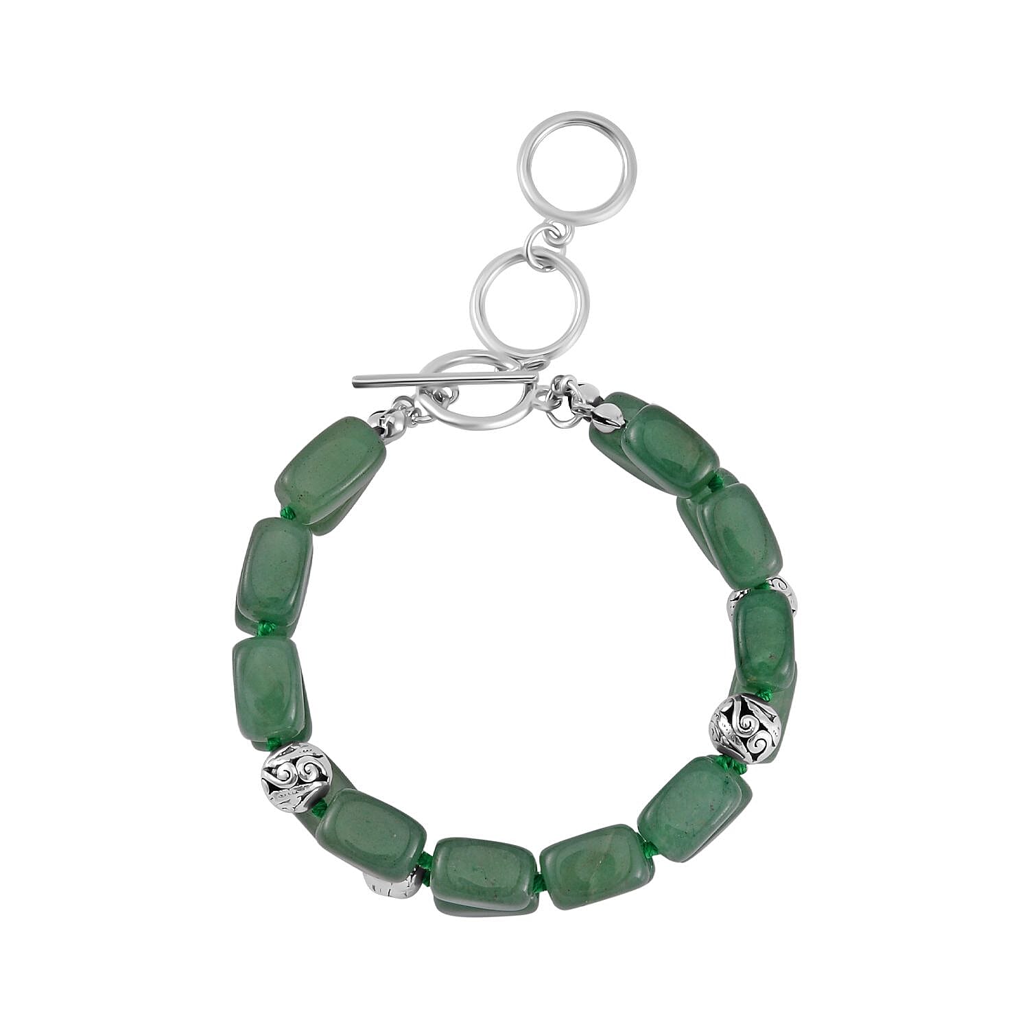 Green Aventurine 165.00 ctw Bracelet in Silvertone (7.00 In)