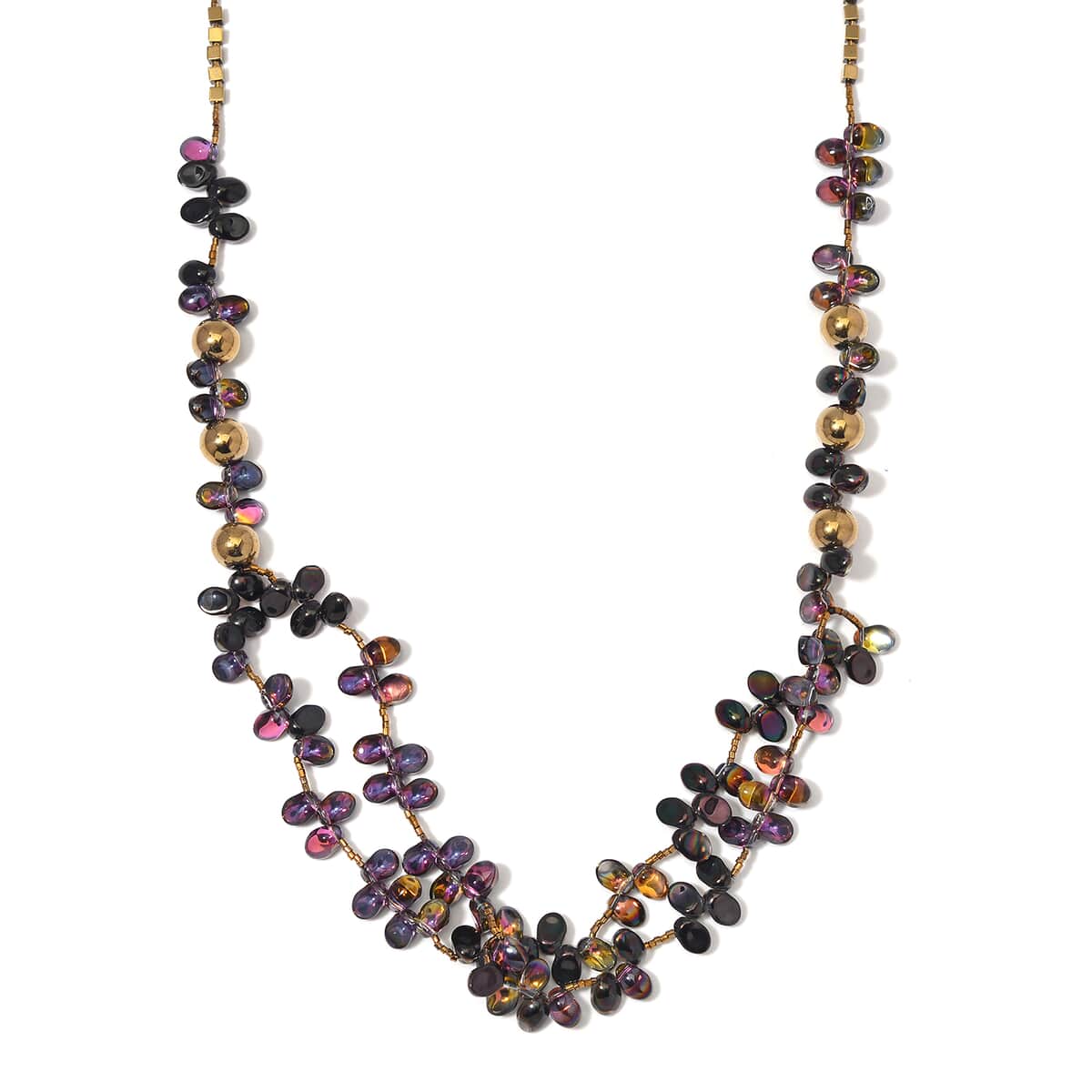 Golden and Magic Color Glass Necklace in Goldtone 31.50-33.50 Inches image number 0