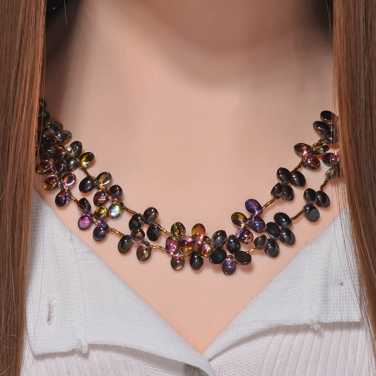 Golden and Magic Color Glass Necklace in Goldtone 31.50-33.50 Inches image number 1