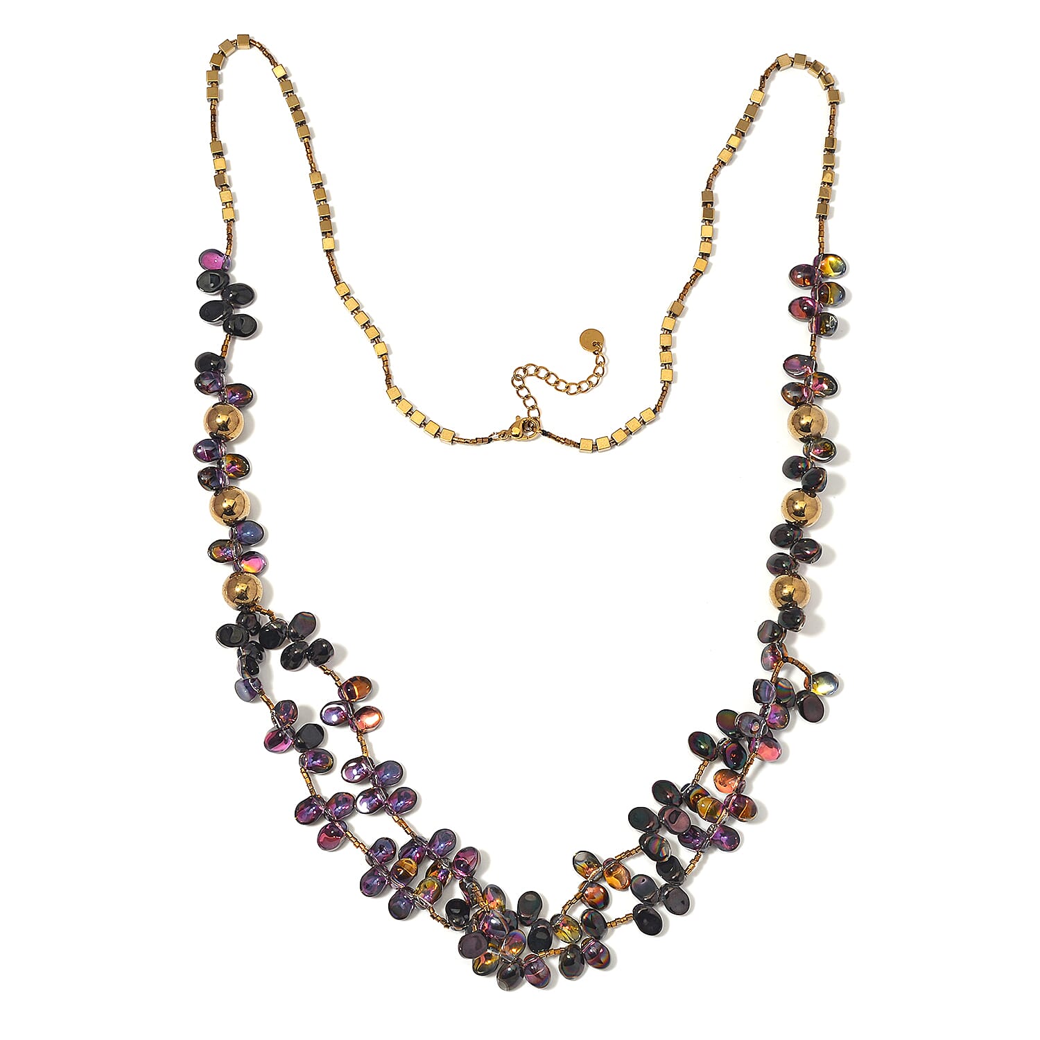 Golden and Magic Color Glass Necklace in Goldtone 31.50-33.50 Inches