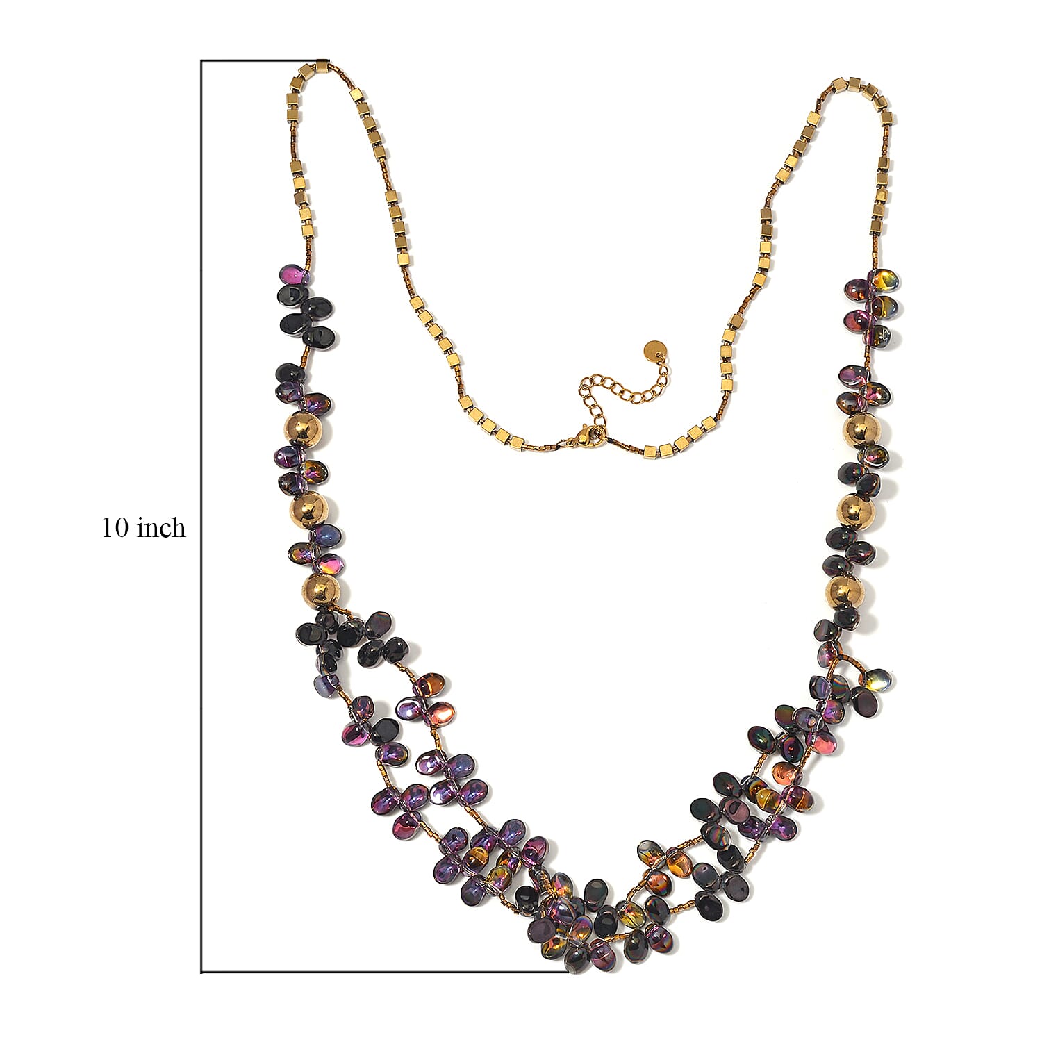 Golden and Magic Color Glass Necklace in Goldtone 31.50-33.50 Inches