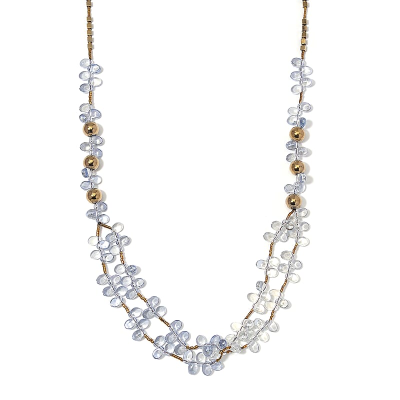Golden and Silver Color Glass Necklace in Goldtone 31.50-33.50 Inches