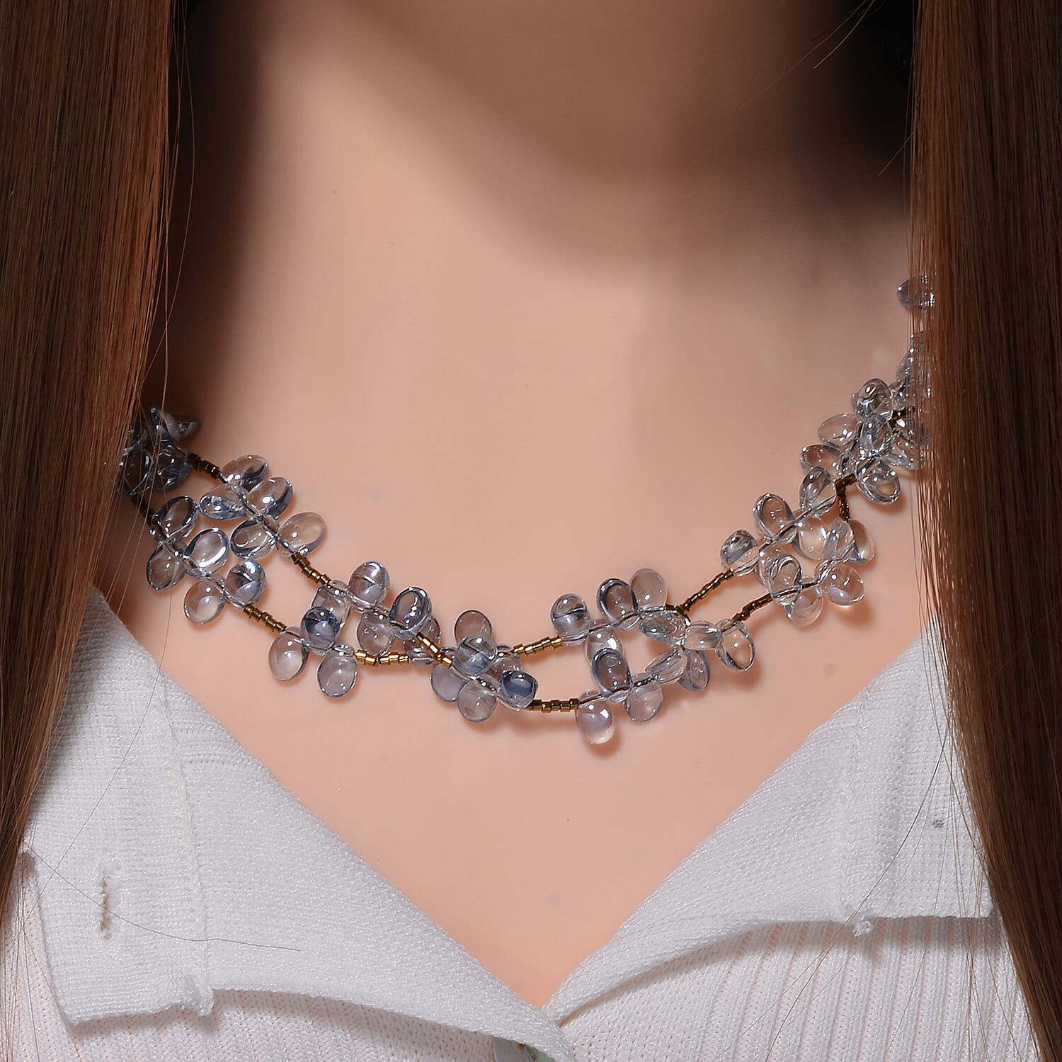 Golden and Silver Color Glass Necklace in Goldtone 31.50-33.50 Inches