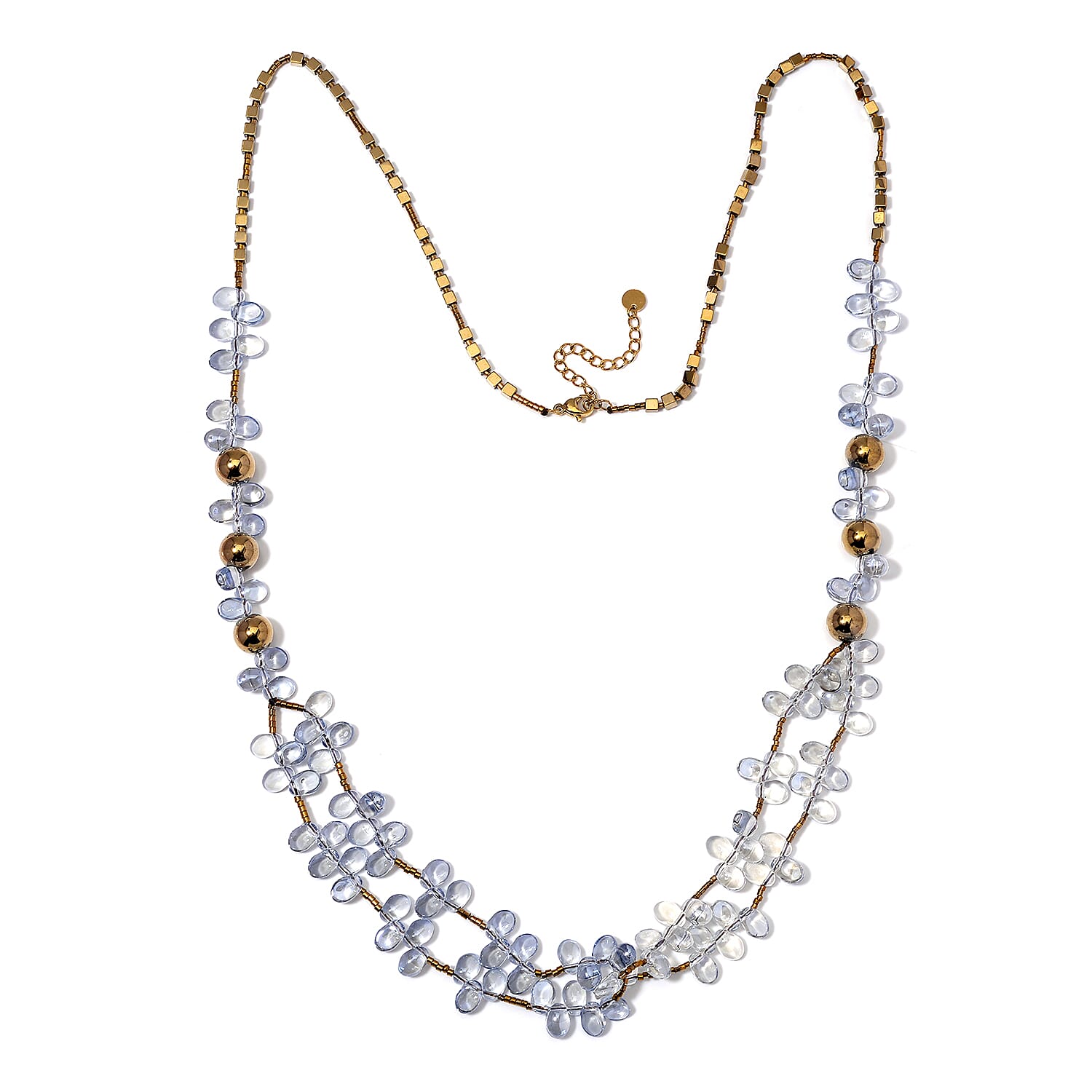 Golden and Silver Color Glass Necklace in Goldtone 31.50-33.50 Inches