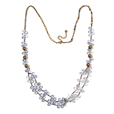 Golden and Silver Color Glass Necklace in Goldtone 31.50-33.50 Inches