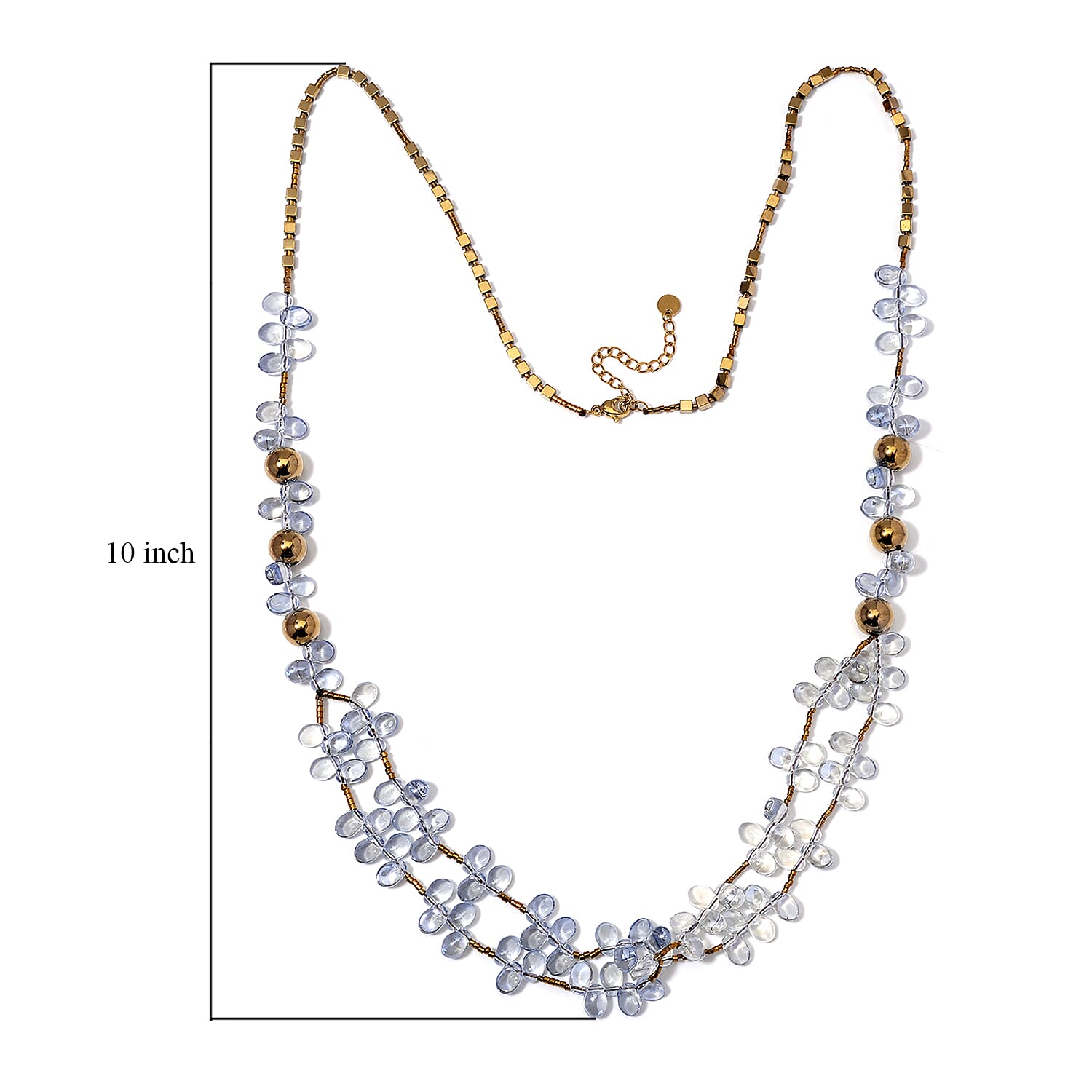 Golden and Silver Color Glass Necklace in Goldtone 31.50-33.50 Inches