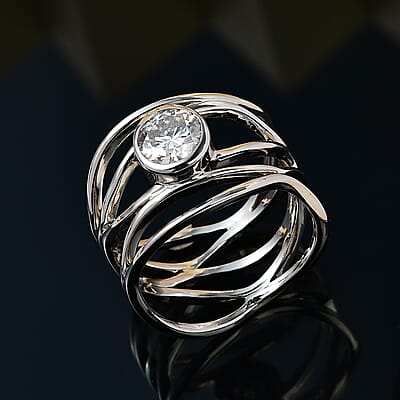 Moissanite (Rnd 7mm) Multi Shank Ring in Platinum Over Sterling Silver (Size 10.0) 1.20 ctw