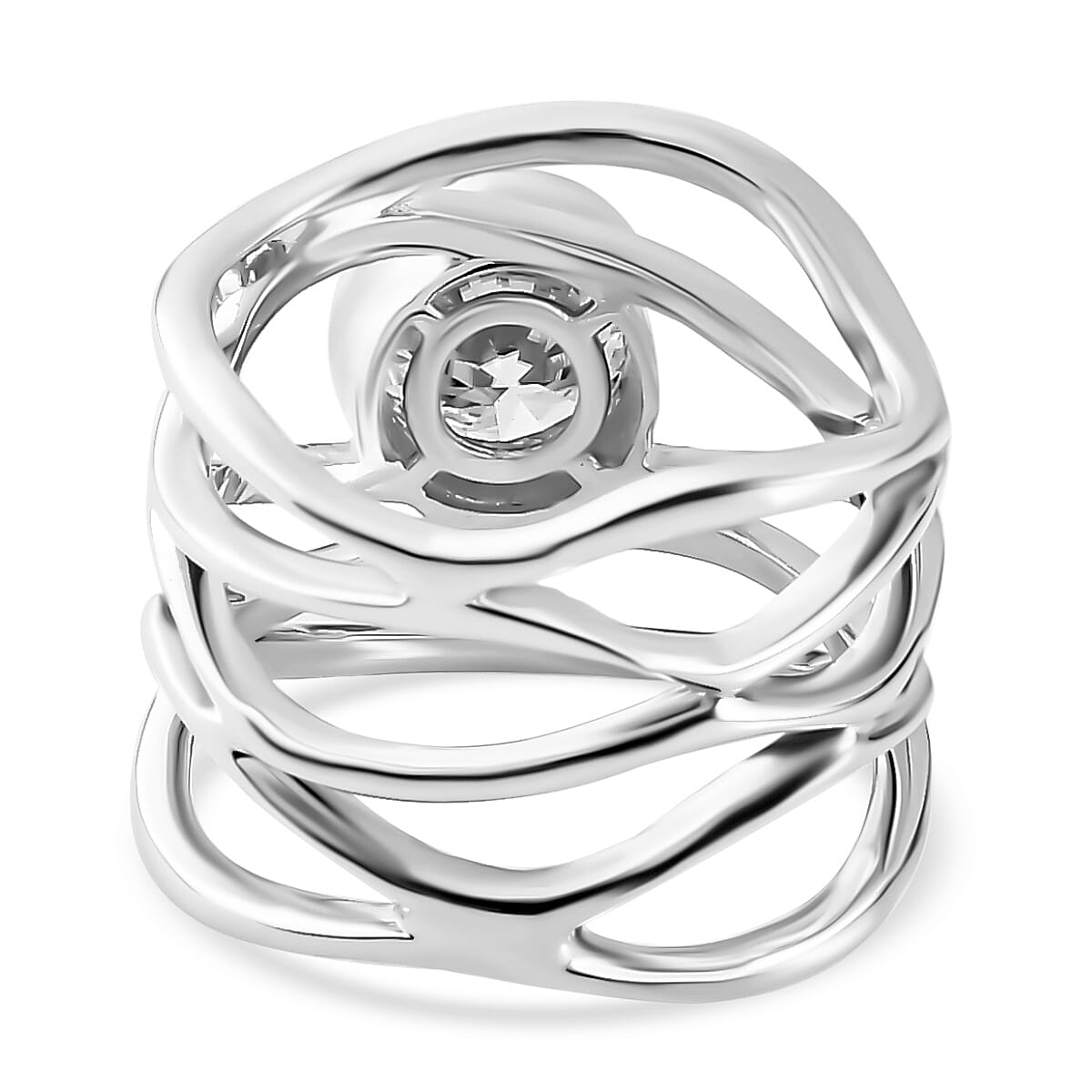 Moissanite (Rnd 7mm) Multi Shank Ring in Platinum Over Sterling Silver (Size 10.0) 1.20 ctw