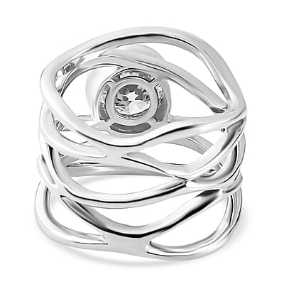 Moissanite (Rnd 7mm) Multi Shank Ring in Platinum Over Sterling Silver (Size 10.0) 1.20 ctw