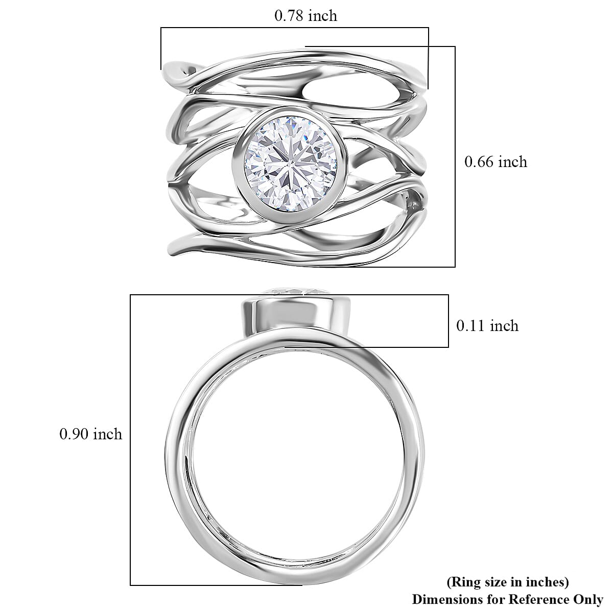 Moissanite (Rnd 7mm) Multi Shank Ring in Platinum Over Sterling Silver (Size 10.0) 1.20 ctw