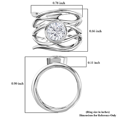 Moissanite (Rnd 7mm) Multi Shank Ring in Platinum Over Sterling Silver (Size 10.0) 1.20 ctw