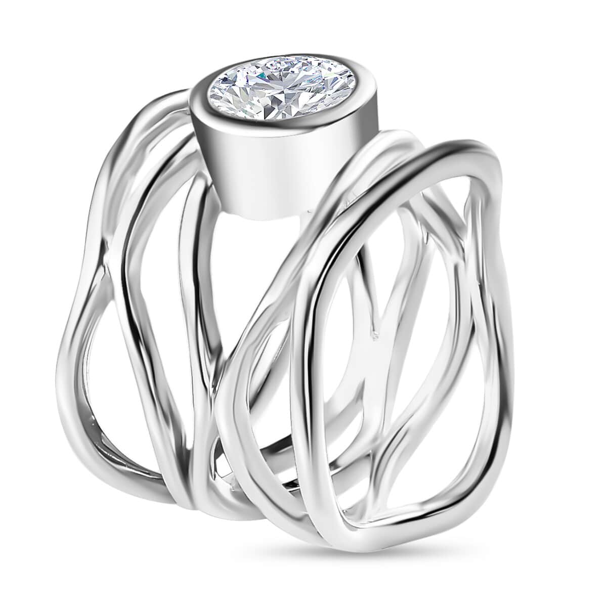 Moissanite Multi Shank Ring in Platinum Over Sterling Silver (Size 5.0) 1.20 ctw image number 4