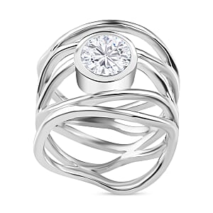 Moissanite Multi Shank Ring in Platinum Over Sterling Silver (Size 6.0) 1.20 ctw